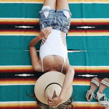 Open Road Goods Mexican Diamond Blanket - XL Heavyweight Yoga Blanket – Handmade in Mexico - Thick Boho Serape Saltillo Style Throw for Beach, Picnic, Home, Camping and More! (Harvest Moon)