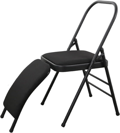 Morden Yoga Chair with Lumbar Support, Folding Yoga Assist Chair for Beginners Practice，Portable & Space-Saving (Pink PU)