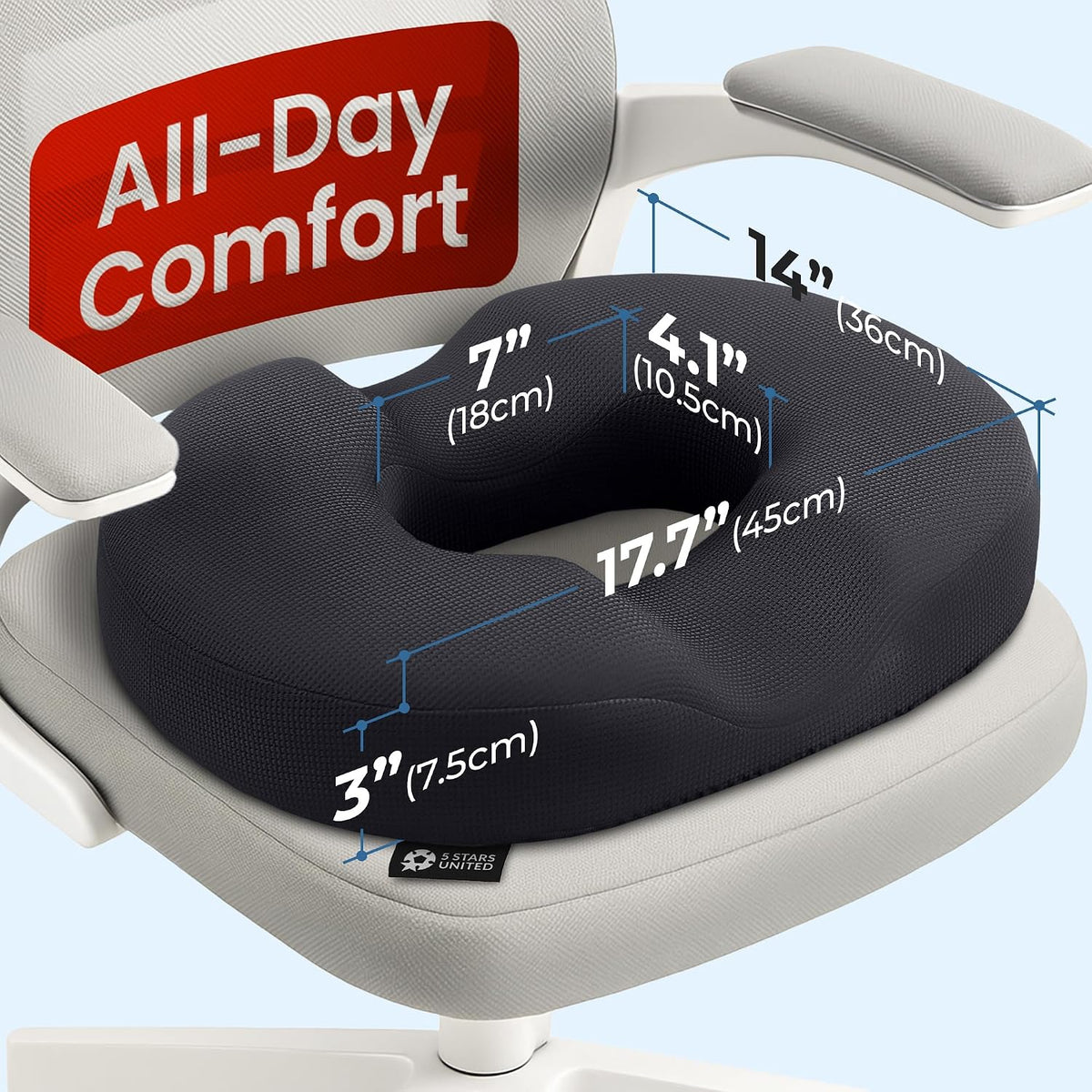 Donut Pillow for Tailbone Pain & Hemorrhoids – Large Memory Foam Seat Cushion for Bed Sore-Prone Areas & Pressure Relief – Prostate, Postpartum & Pregnancy Support, Black Mesh Cover