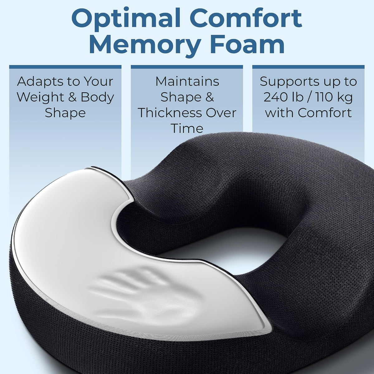 Donut Pillow for Tailbone Pain & Hemorrhoids – Large Memory Foam Seat Cushion for Bed Sore-Prone Areas & Pressure Relief – Prostate, Postpartum & Pregnancy Support, Black Mesh Cover
