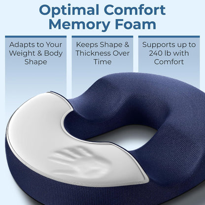 Donut Pillow for Tailbone Pain & Hemorrhoids – Large Memory Foam Seat Cushion for Bed Sore-Prone Areas & Pressure Relief – Prostate, Postpartum & Pregnancy Support, Black Mesh Cover