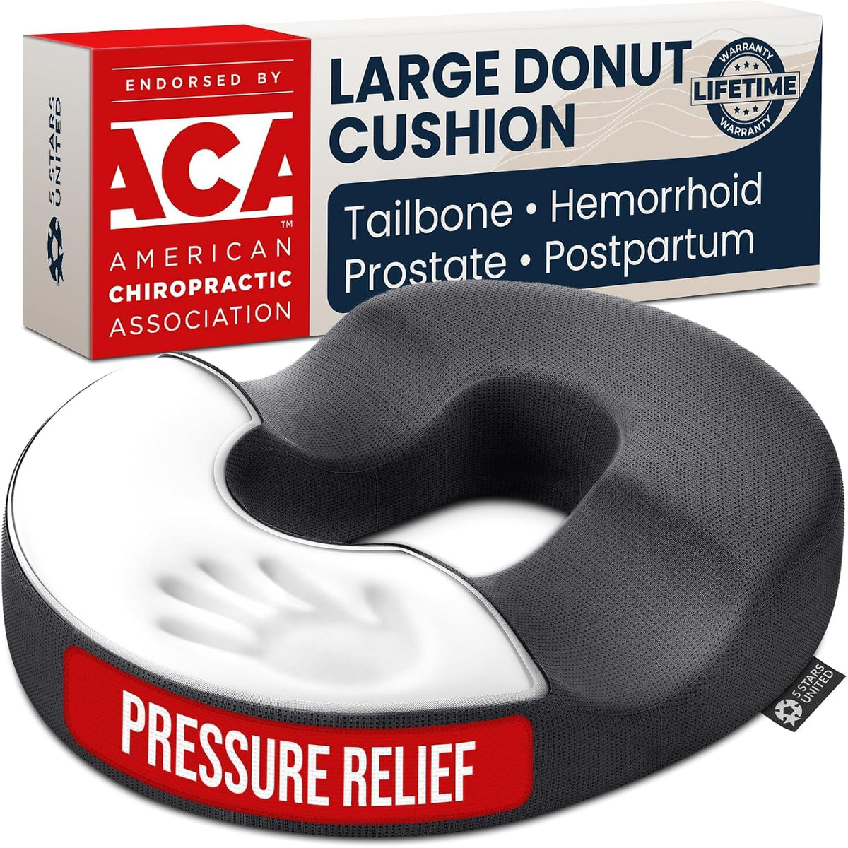 Donut Pillow for Tailbone Pain & Hemorrhoids – Large Memory Foam Seat Cushion for Bed Sore-Prone Areas & Pressure Relief – Prostate, Postpartum & Pregnancy Support, Black Mesh Cover