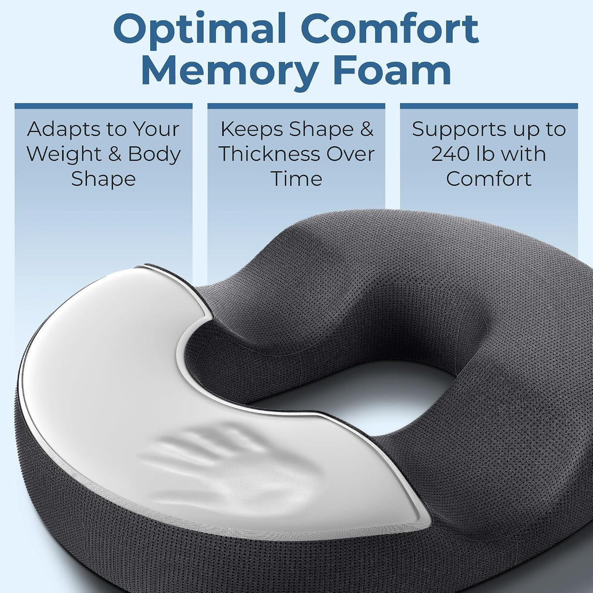 Donut Pillow for Tailbone Pain & Hemorrhoids – Large Memory Foam Seat Cushion for Bed Sore-Prone Areas & Pressure Relief – Prostate, Postpartum & Pregnancy Support, Black Mesh Cover