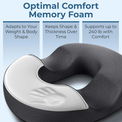 Donut Pillow for Tailbone Pain & Hemorrhoids – Large Memory Foam Seat Cushion for Bed Sore-Prone Areas & Pressure Relief – Prostate, Postpartum & Pregnancy Support, Black Mesh Cover