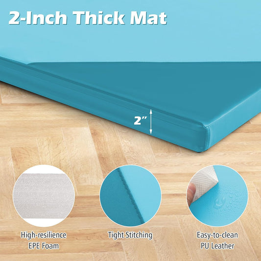 4'x10'x 2" Gymnastics Mat, 4-Panel Folding Aerobics Exercise Mat w/Hook & Loop Fastener, Carrying Handle, Portable Tumbling Mat for Stretching Yoga Cheerleading Martial Arts