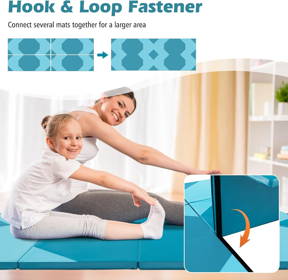 4'x10'x 2" Gymnastics Mat, 4-Panel Folding Aerobics Exercise Mat w/Hook & Loop Fastener, Carrying Handle, Portable Tumbling Mat for Stretching Yoga Cheerleading Martial Arts