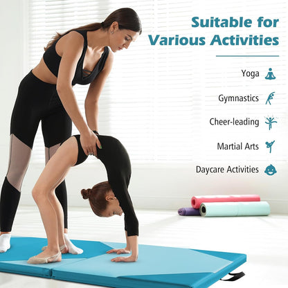 4'x10'x 2" Gymnastics Mat, 4-Panel Folding Aerobics Exercise Mat w/Hook & Loop Fastener, Carrying Handle, Portable Tumbling Mat for Stretching Yoga Cheerleading Martial Arts