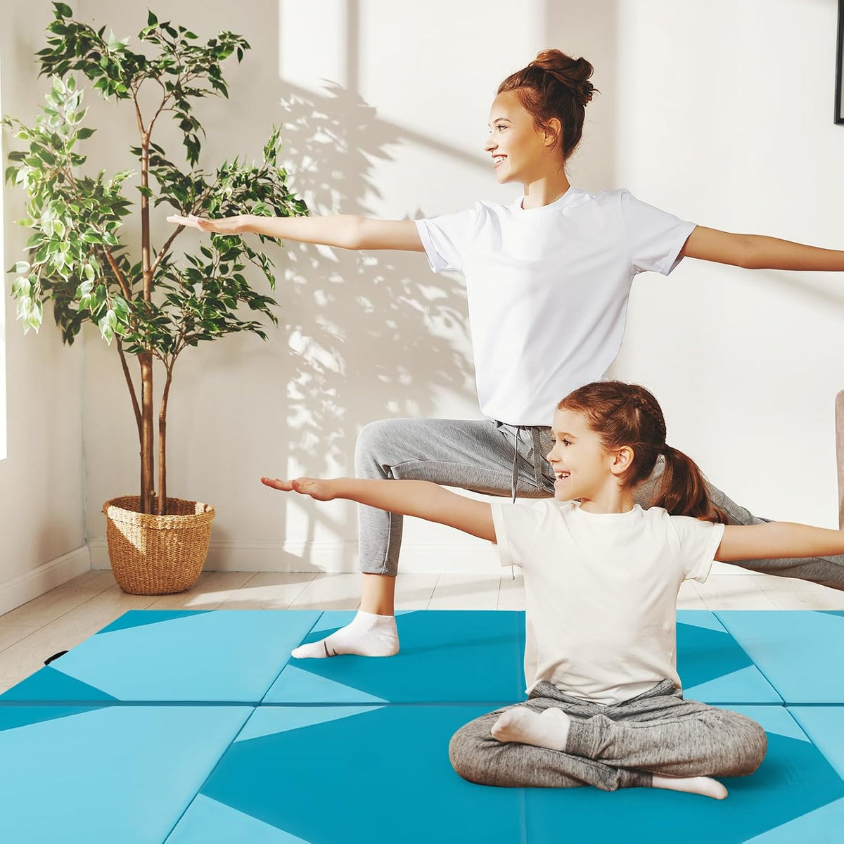 4'x10'x 2" Gymnastics Mat, 4-Panel Folding Aerobics Exercise Mat w/Hook & Loop Fastener, Carrying Handle, Portable Tumbling Mat for Stretching Yoga Cheerleading Martial Arts