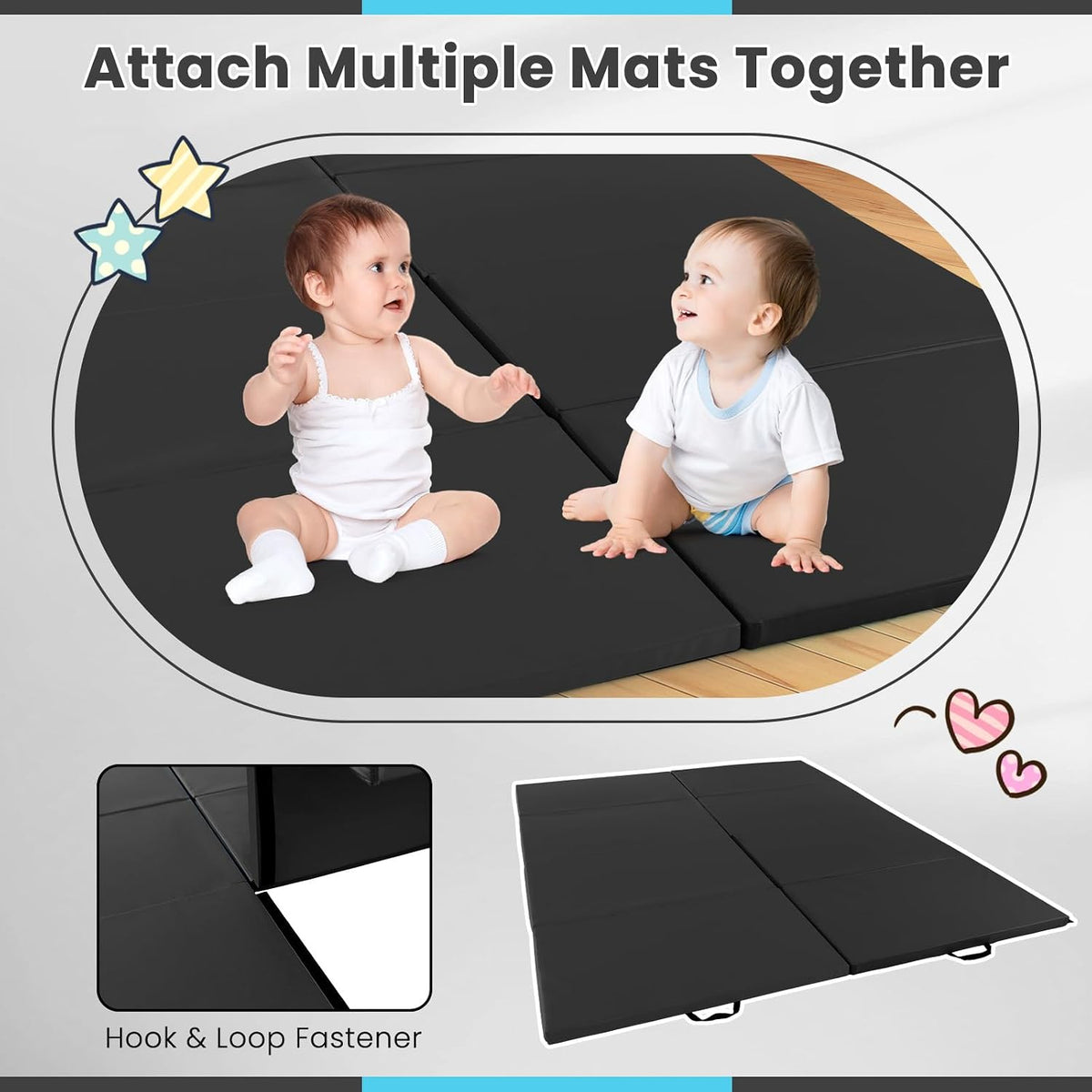 4'x10'x 2" Gymnastics Mat, 4-Panel Folding Aerobics Exercise Mat w/Hook & Loop Fastener, Carrying Handle, Portable Tumbling Mat for Stretching Yoga Cheerleading Martial Arts