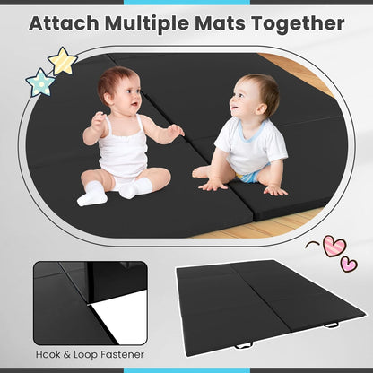 4'x10'x 2" Gymnastics Mat, 4-Panel Folding Aerobics Exercise Mat w/Hook & Loop Fastener, Carrying Handle, Portable Tumbling Mat for Stretching Yoga Cheerleading Martial Arts