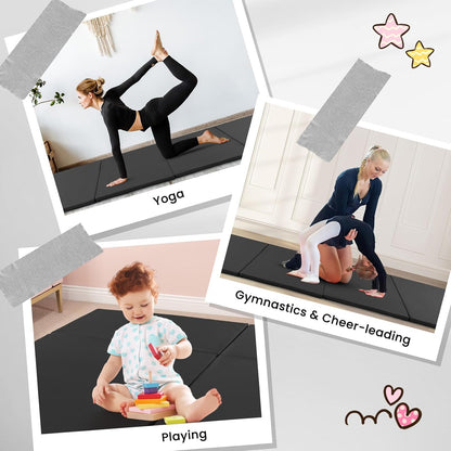 4'x10'x 2" Gymnastics Mat, 4-Panel Folding Aerobics Exercise Mat w/Hook & Loop Fastener, Carrying Handle, Portable Tumbling Mat for Stretching Yoga Cheerleading Martial Arts