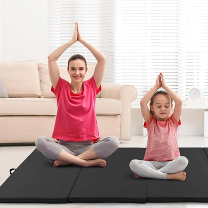 4'x10'x 2" Gymnastics Mat, 4-Panel Folding Aerobics Exercise Mat w/Hook & Loop Fastener, Carrying Handle, Portable Tumbling Mat for Stretching Yoga Cheerleading Martial Arts