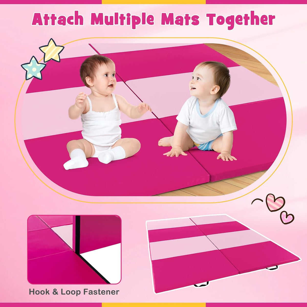 4'x10'x 2" Gymnastics Mat, 4-Panel Folding Aerobics Exercise Mat w/Hook & Loop Fastener, Carrying Handle, Portable Tumbling Mat for Stretching Yoga Cheerleading Martial Arts