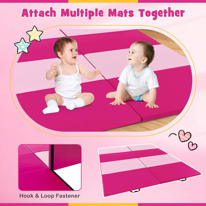 4'x10'x 2" Gymnastics Mat, 4-Panel Folding Aerobics Exercise Mat w/Hook & Loop Fastener, Carrying Handle, Portable Tumbling Mat for Stretching Yoga Cheerleading Martial Arts