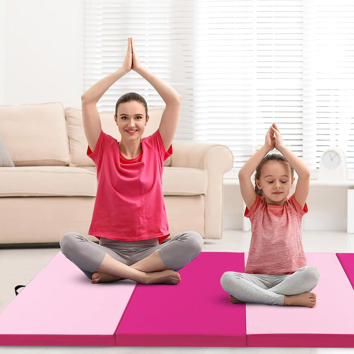 4'x10'x 2" Gymnastics Mat, 4-Panel Folding Aerobics Exercise Mat w/Hook & Loop Fastener, Carrying Handle, Portable Tumbling Mat for Stretching Yoga Cheerleading Martial Arts