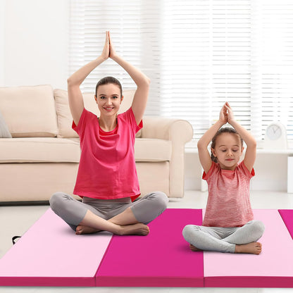 4'x10'x 2" Gymnastics Mat, 4-Panel Folding Aerobics Exercise Mat w/Hook & Loop Fastener, Carrying Handle, Portable Tumbling Mat for Stretching Yoga Cheerleading Martial Arts