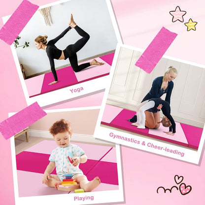 4'x10'x 2" Gymnastics Mat, 4-Panel Folding Aerobics Exercise Mat w/Hook & Loop Fastener, Carrying Handle, Portable Tumbling Mat for Stretching Yoga Cheerleading Martial Arts