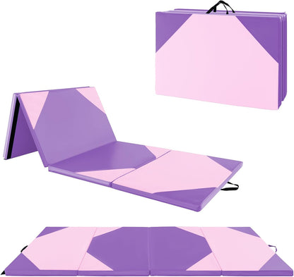 4'x10'x 2" Gymnastics Mat, 4-Panel Folding Aerobics Exercise Mat w/Hook & Loop Fastener, Carrying Handle, Portable Tumbling Mat for Stretching Yoga Cheerleading Martial Arts
