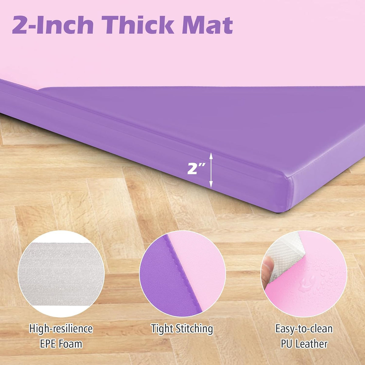 4'x10'x 2" Gymnastics Mat, 4-Panel Folding Aerobics Exercise Mat w/Hook & Loop Fastener, Carrying Handle, Portable Tumbling Mat for Stretching Yoga Cheerleading Martial Arts
