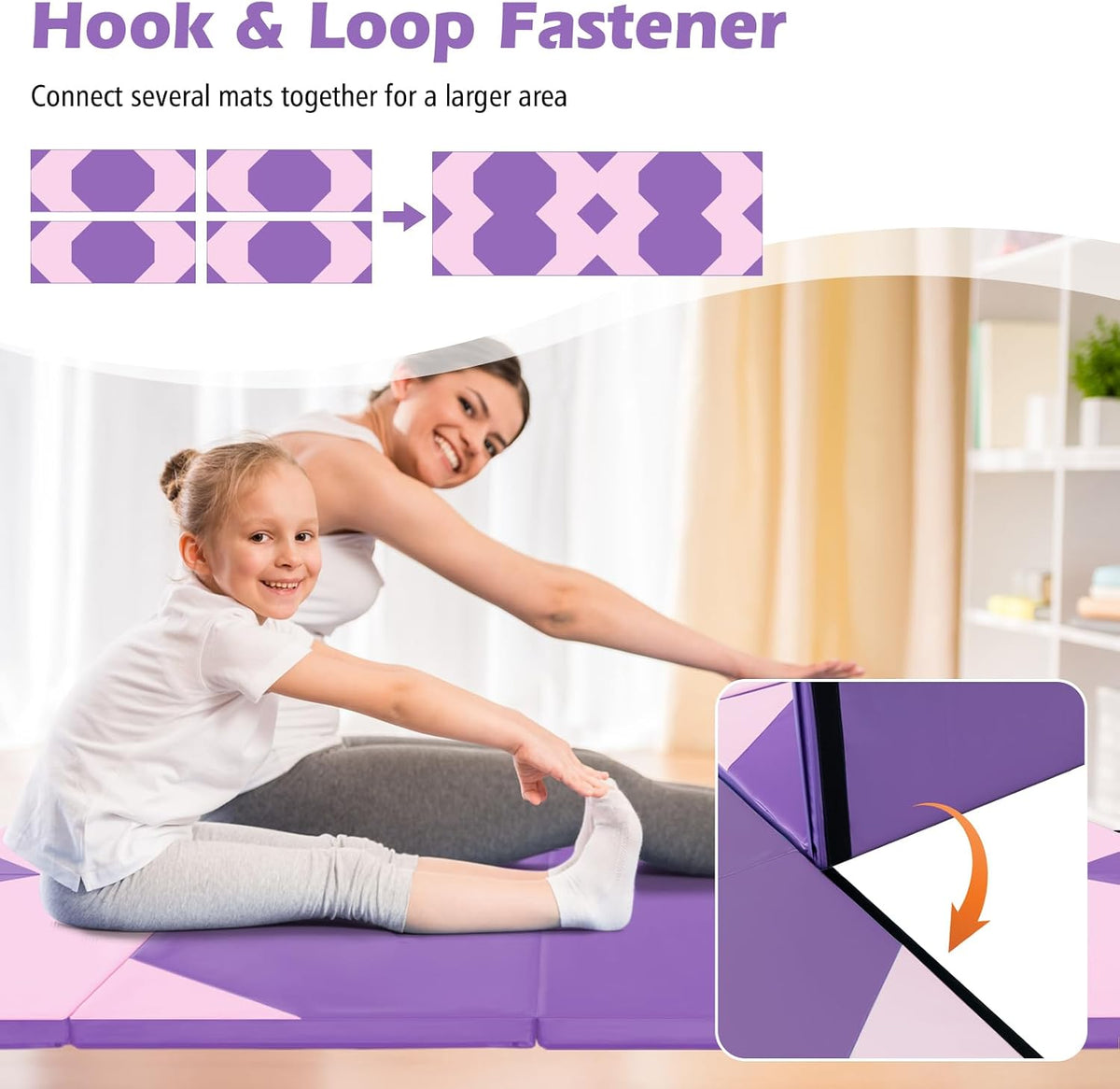 4'x10'x 2" Gymnastics Mat, 4-Panel Folding Aerobics Exercise Mat w/Hook & Loop Fastener, Carrying Handle, Portable Tumbling Mat for Stretching Yoga Cheerleading Martial Arts