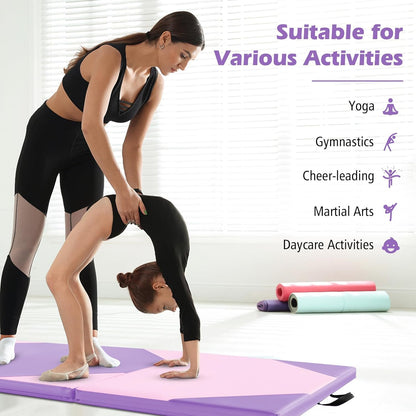 4'x10'x 2" Gymnastics Mat, 4-Panel Folding Aerobics Exercise Mat w/Hook & Loop Fastener, Carrying Handle, Portable Tumbling Mat for Stretching Yoga Cheerleading Martial Arts