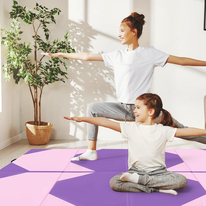 4'x10'x 2" Gymnastics Mat, 4-Panel Folding Aerobics Exercise Mat w/Hook & Loop Fastener, Carrying Handle, Portable Tumbling Mat for Stretching Yoga Cheerleading Martial Arts
