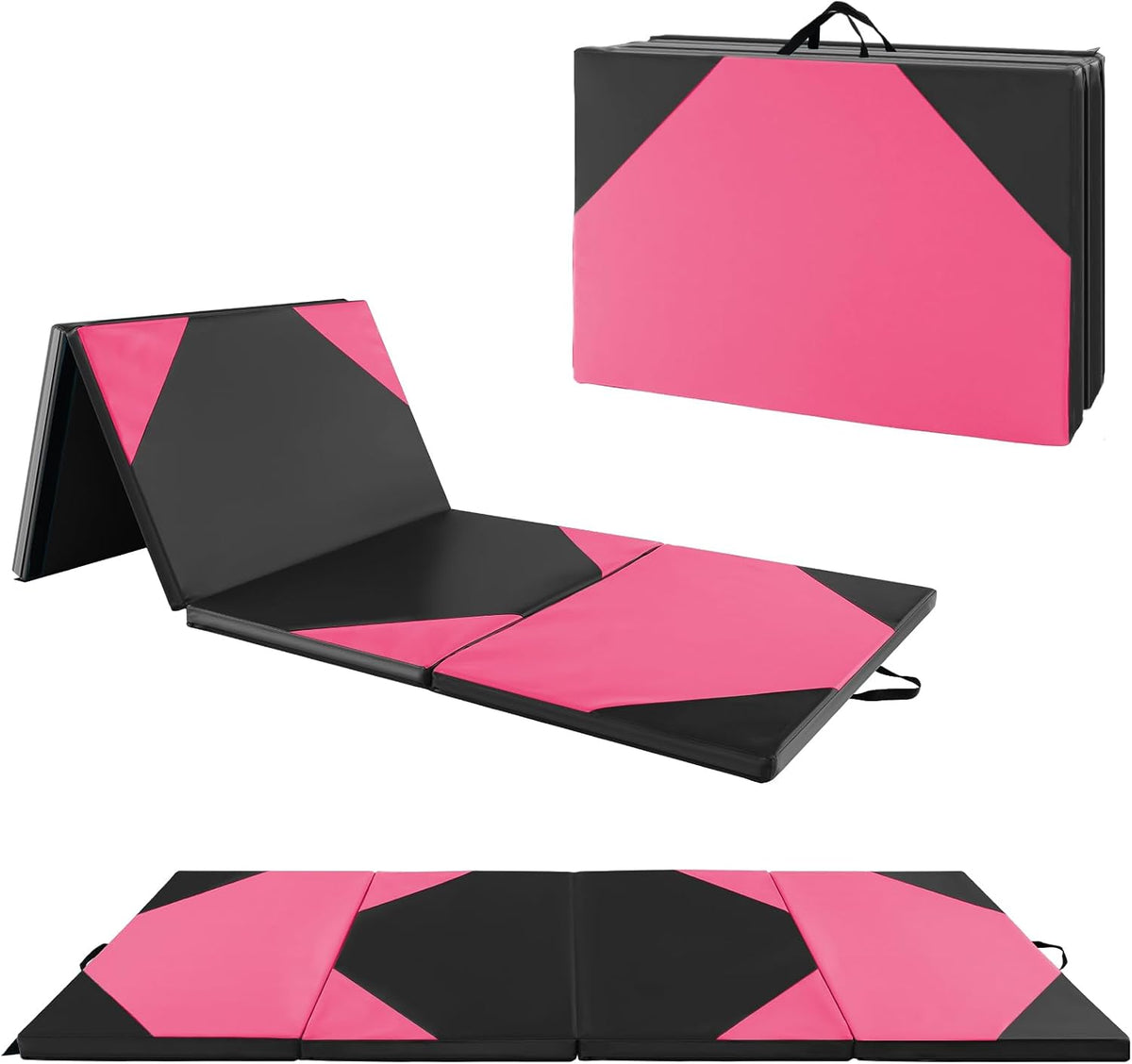 4'x10'x 2" Gymnastics Mat, 4-Panel Folding Aerobics Exercise Mat w/Hook & Loop Fastener, Carrying Handle, Portable Tumbling Mat for Stretching Yoga Cheerleading Martial Arts