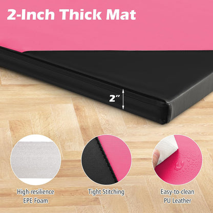 4'x10'x 2" Gymnastics Mat, 4-Panel Folding Aerobics Exercise Mat w/Hook & Loop Fastener, Carrying Handle, Portable Tumbling Mat for Stretching Yoga Cheerleading Martial Arts
