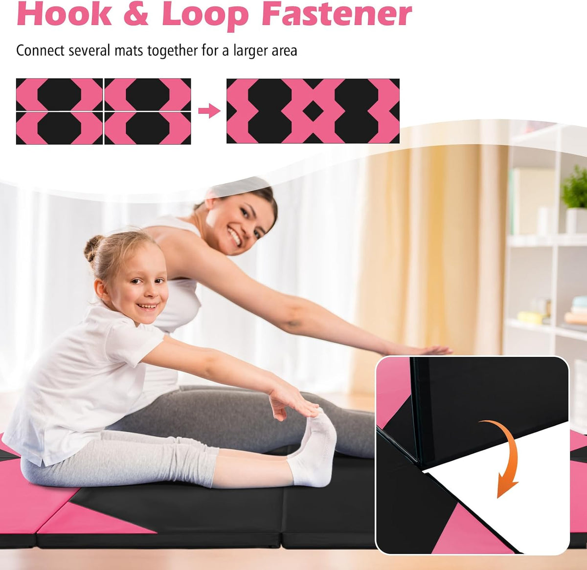 4'x10'x 2" Gymnastics Mat, 4-Panel Folding Aerobics Exercise Mat w/Hook & Loop Fastener, Carrying Handle, Portable Tumbling Mat for Stretching Yoga Cheerleading Martial Arts