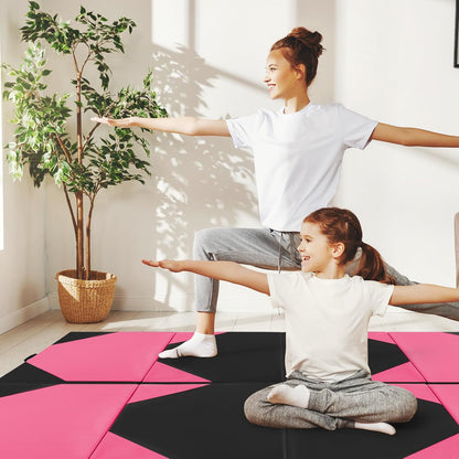 4'x10'x 2" Gymnastics Mat, 4-Panel Folding Aerobics Exercise Mat w/Hook & Loop Fastener, Carrying Handle, Portable Tumbling Mat for Stretching Yoga Cheerleading Martial Arts