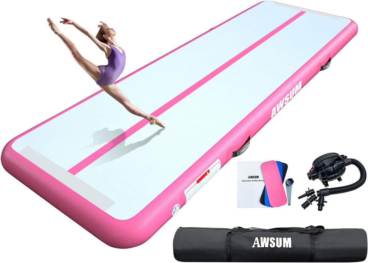 Inflatable Gymnastics Mat 6.6ft/10ft/13ft/16ft/20ft/23ft Tumble Track | Air Gymnastics Tumbling Tracks 4/8 inches Thick with Electric Pump for Training Cheerleading Yoga Home Gym Outdoor Park Use