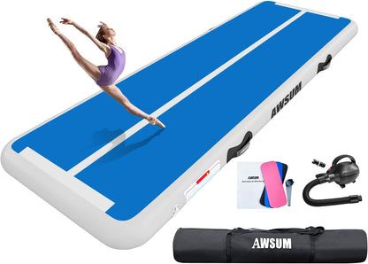 Inflatable Gymnastics Mat 6.6ft/10ft/13ft/16ft/20ft/23ft Tumble Track | Air Gymnastics Tumbling Tracks 4/8 inches Thick with Electric Pump for Training Cheerleading Yoga Home Gym Outdoor Park Use