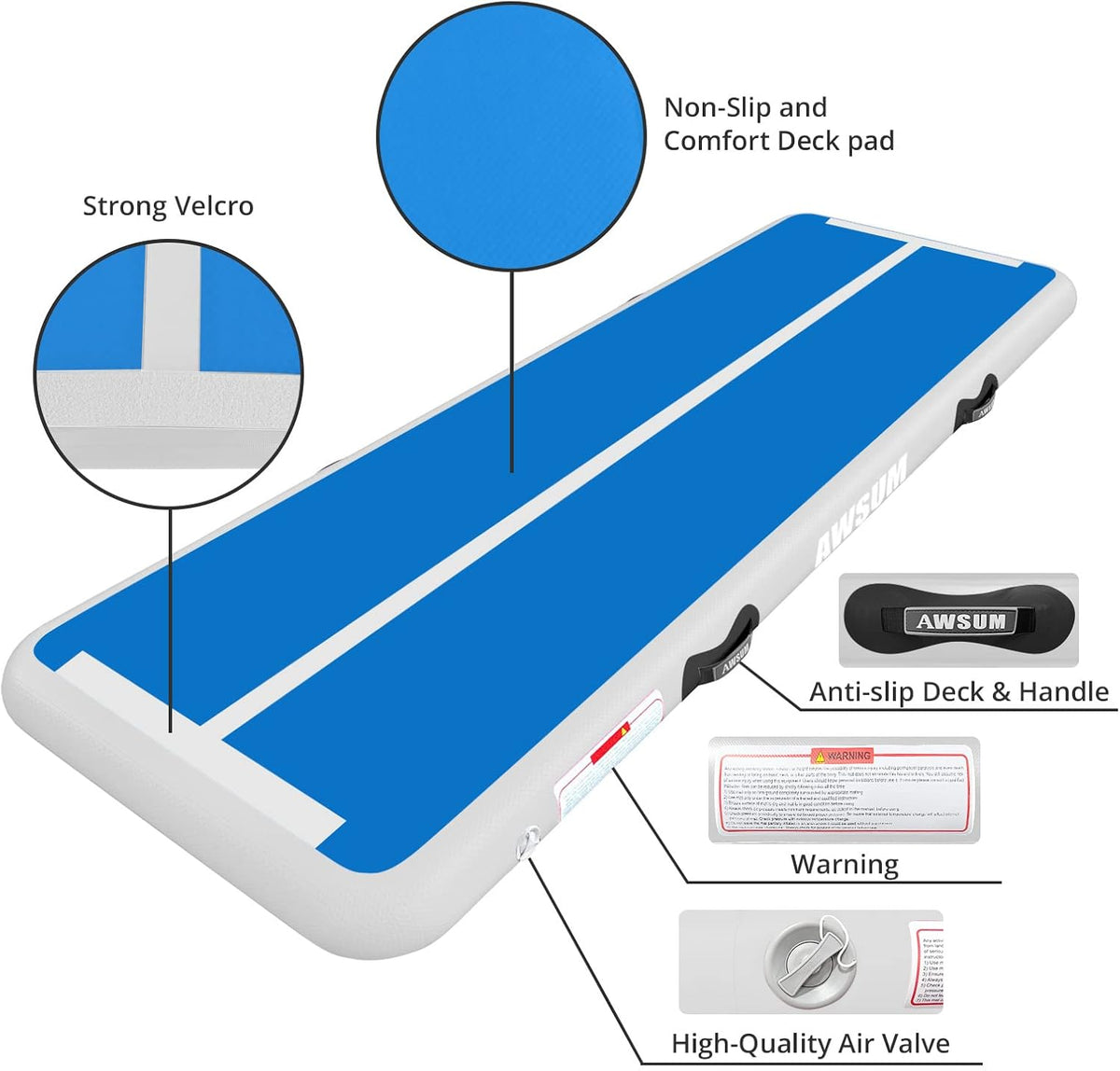 Inflatable Gymnastics Mat 6.6ft/10ft/13ft/16ft/20ft/23ft Tumble Track | Air Gymnastics Tumbling Tracks 4/8 inches Thick with Electric Pump for Training Cheerleading Yoga Home Gym Outdoor Park Use