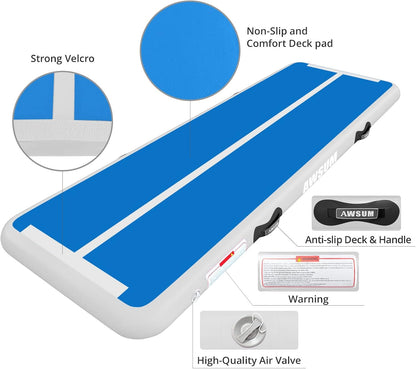 Inflatable Gymnastics Mat 6.6ft/10ft/13ft/16ft/20ft/23ft Tumble Track | Air Gymnastics Tumbling Tracks 4/8 inches Thick with Electric Pump for Training Cheerleading Yoga Home Gym Outdoor Park Use