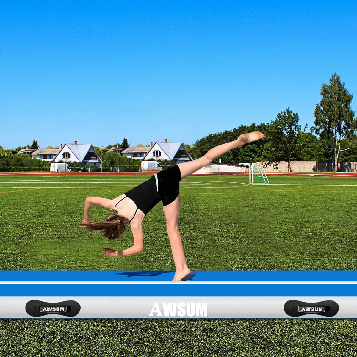 Inflatable Gymnastics Mat 6.6ft/10ft/13ft/16ft/20ft/23ft Tumble Track | Air Gymnastics Tumbling Tracks 4/8 inches Thick with Electric Pump for Training Cheerleading Yoga Home Gym Outdoor Park Use