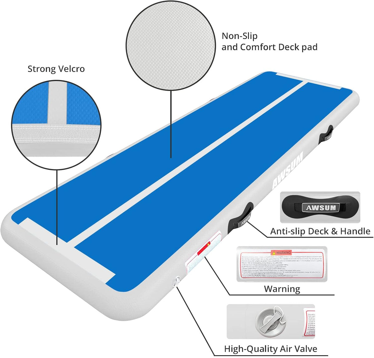 Inflatable Gymnastics Mat 6.6ft/10ft/13ft/16ft/20ft/23ft Tumble Track | Air Gymnastics Tumbling Tracks 4/8 inches Thick with Electric Pump for Training Cheerleading Yoga Home Gym Outdoor Park Use