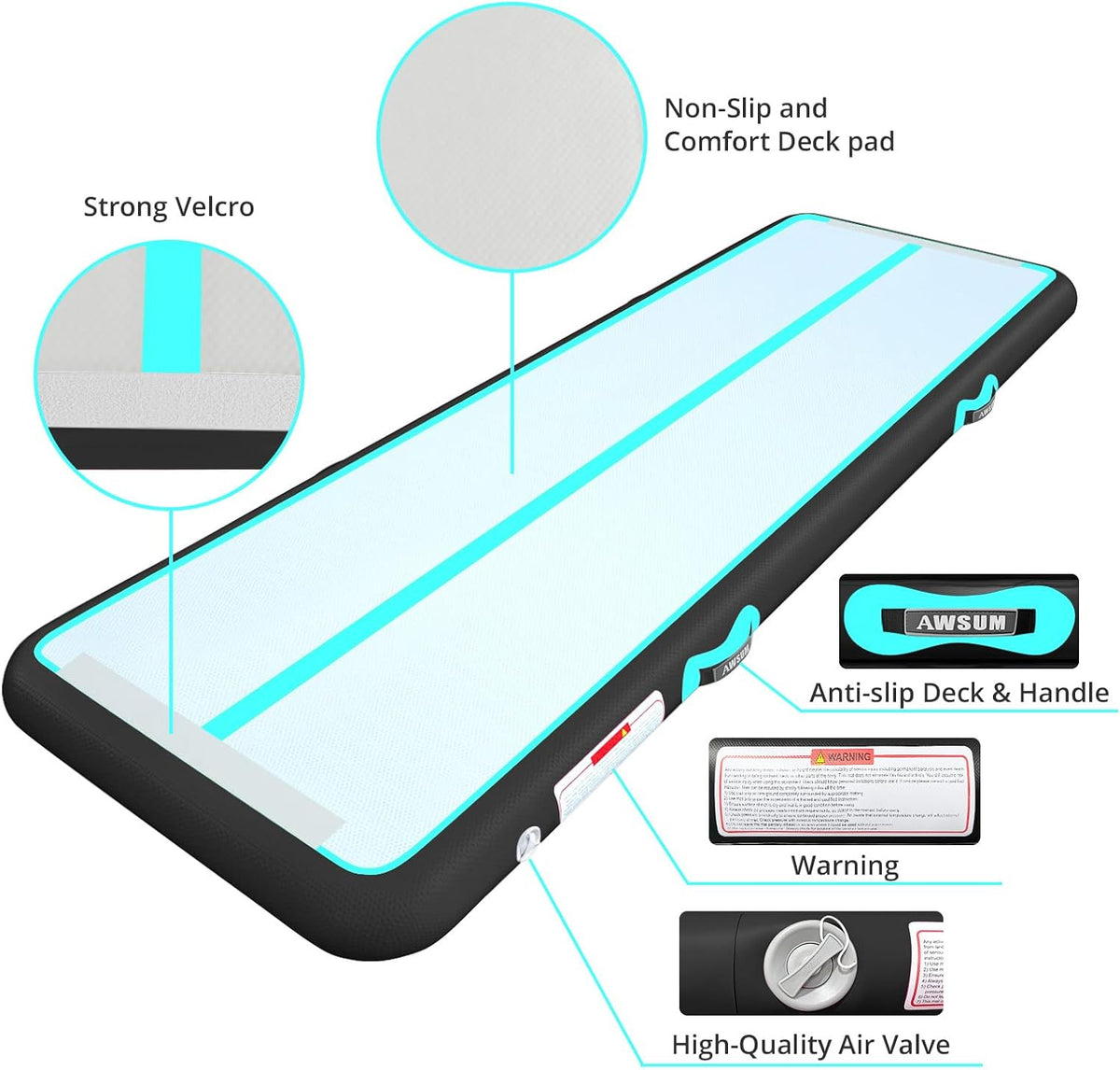 Inflatable Gymnastics Mat 6.6ft/10ft/13ft/16ft/20ft/23ft Tumble Track | Air Gymnastics Tumbling Tracks 4/8 inches Thick with Electric Pump for Training Cheerleading Yoga Home Gym Outdoor Park Use