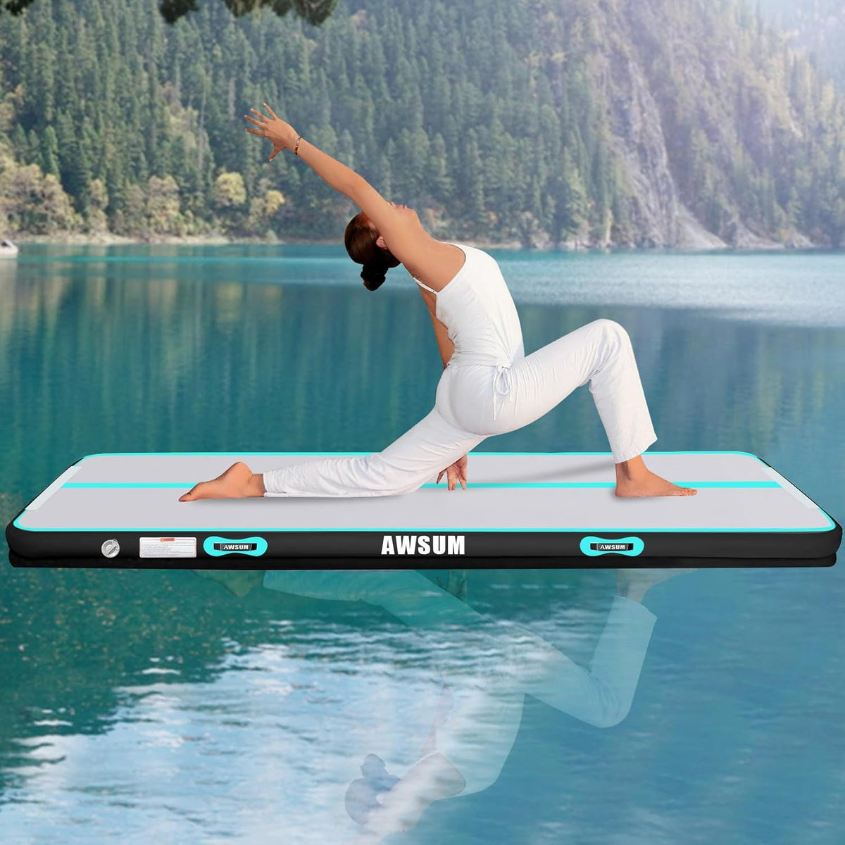Inflatable Gymnastics Mat 6.6ft/10ft/13ft/16ft/20ft/23ft Tumble Track | Air Gymnastics Tumbling Tracks 4/8 inches Thick with Electric Pump for Training Cheerleading Yoga Home Gym Outdoor Park Use