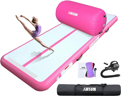 Inflatable Gymnastics Mat 6.6ft/10ft/13ft/16ft/20ft/23ft Tumble Track | Air Gymnastics Tumbling Tracks 4/8 inches Thick with Electric Pump for Training Cheerleading Yoga Home Gym Outdoor Park Use