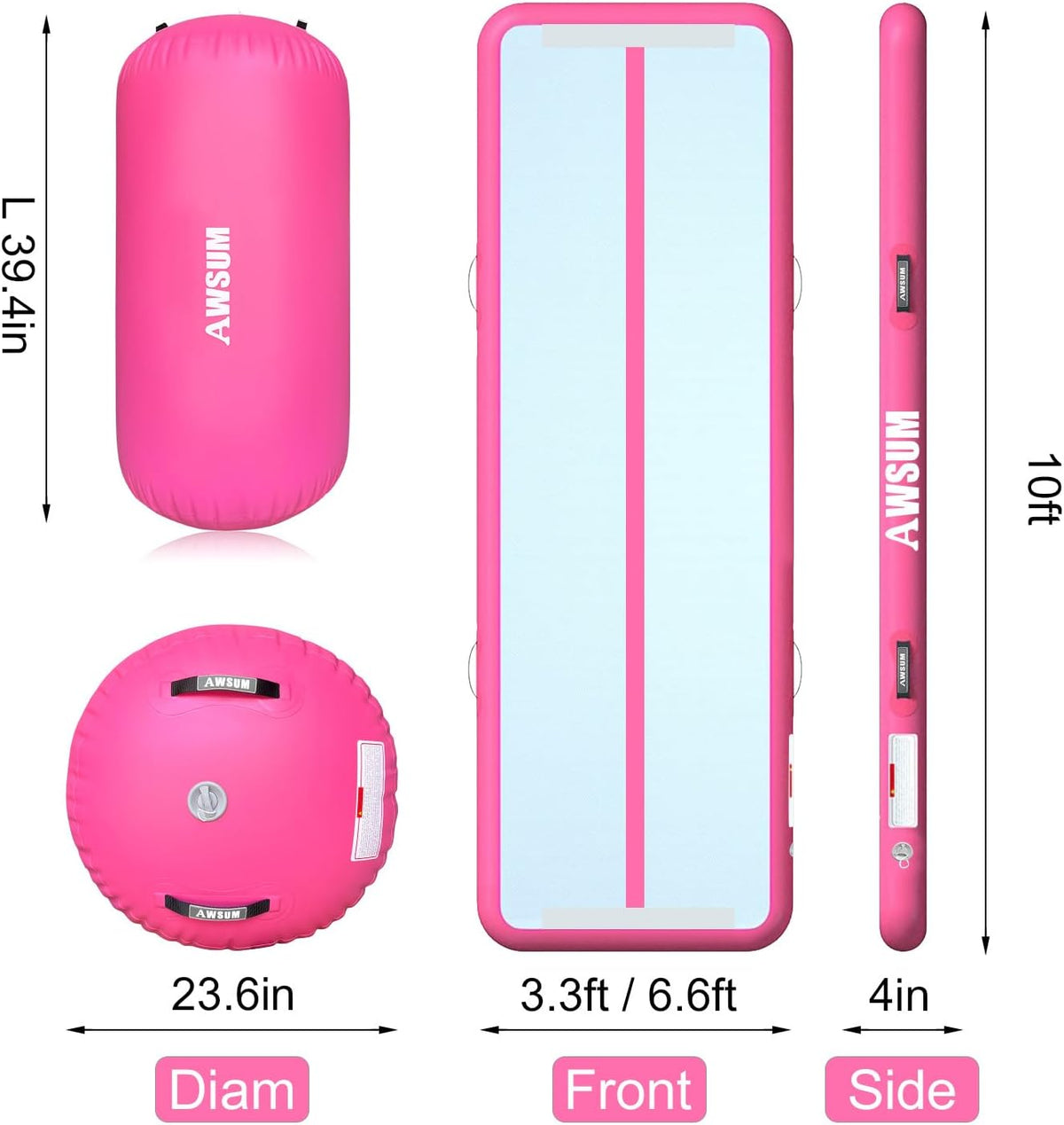 Inflatable Gymnastics Mat 6.6ft/10ft/13ft/16ft/20ft/23ft Tumble Track | Air Gymnastics Tumbling Tracks 4/8 inches Thick with Electric Pump for Training Cheerleading Yoga Home Gym Outdoor Park Use