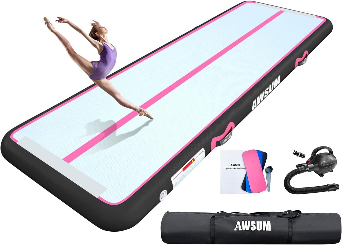 Inflatable Gymnastics Mat 6.6ft/10ft/13ft/16ft/20ft/23ft Tumble Track | Air Gymnastics Tumbling Tracks 4/8 inches Thick with Electric Pump for Training Cheerleading Yoga Home Gym Outdoor Park Use