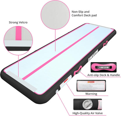 Inflatable Gymnastics Mat 6.6ft/10ft/13ft/16ft/20ft/23ft Tumble Track | Air Gymnastics Tumbling Tracks 4/8 inches Thick with Electric Pump for Training Cheerleading Yoga Home Gym Outdoor Park Use
