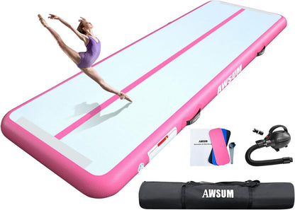 Inflatable Gymnastics Mat 6.6ft/10ft/13ft/16ft/20ft/23ft Tumble Track | Air Gymnastics Tumbling Tracks 4/8 inches Thick with Electric Pump for Training Cheerleading Yoga Home Gym Outdoor Park Use