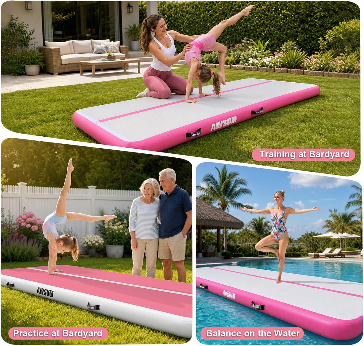 Inflatable Gymnastics Mat 6.6ft/10ft/13ft/16ft/20ft/23ft Tumble Track | Air Gymnastics Tumbling Tracks 4/8 inches Thick with Electric Pump for Training Cheerleading Yoga Home Gym Outdoor Park Use