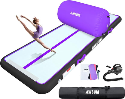 Inflatable Gymnastics Mat 6.6ft/10ft/13ft/16ft/20ft/23ft Tumble Track | Air Gymnastics Tumbling Tracks 4/8 inches Thick with Electric Pump for Training Cheerleading Yoga Home Gym Outdoor Park Use