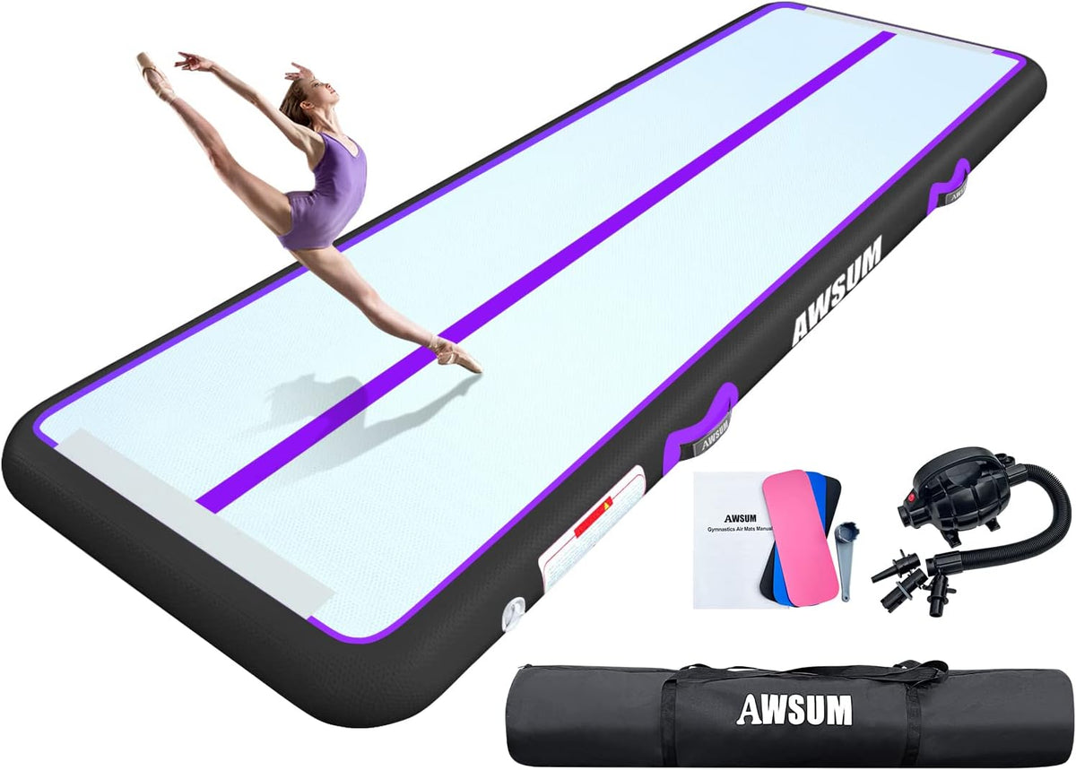 Inflatable Gymnastics Mat 6.6ft/10ft/13ft/16ft/20ft/23ft Tumble Track | Air Gymnastics Tumbling Tracks 4/8 inches Thick with Electric Pump for Training Cheerleading Yoga Home Gym Outdoor Park Use