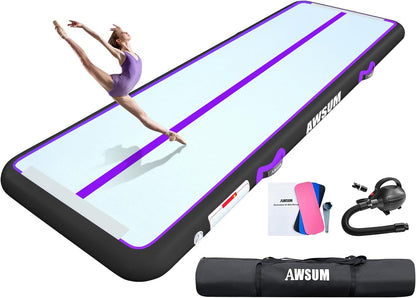 Inflatable Gymnastics Mat 6.6ft/10ft/13ft/16ft/20ft/23ft Tumble Track | Air Gymnastics Tumbling Tracks 4/8 inches Thick with Electric Pump for Training Cheerleading Yoga Home Gym Outdoor Park Use
