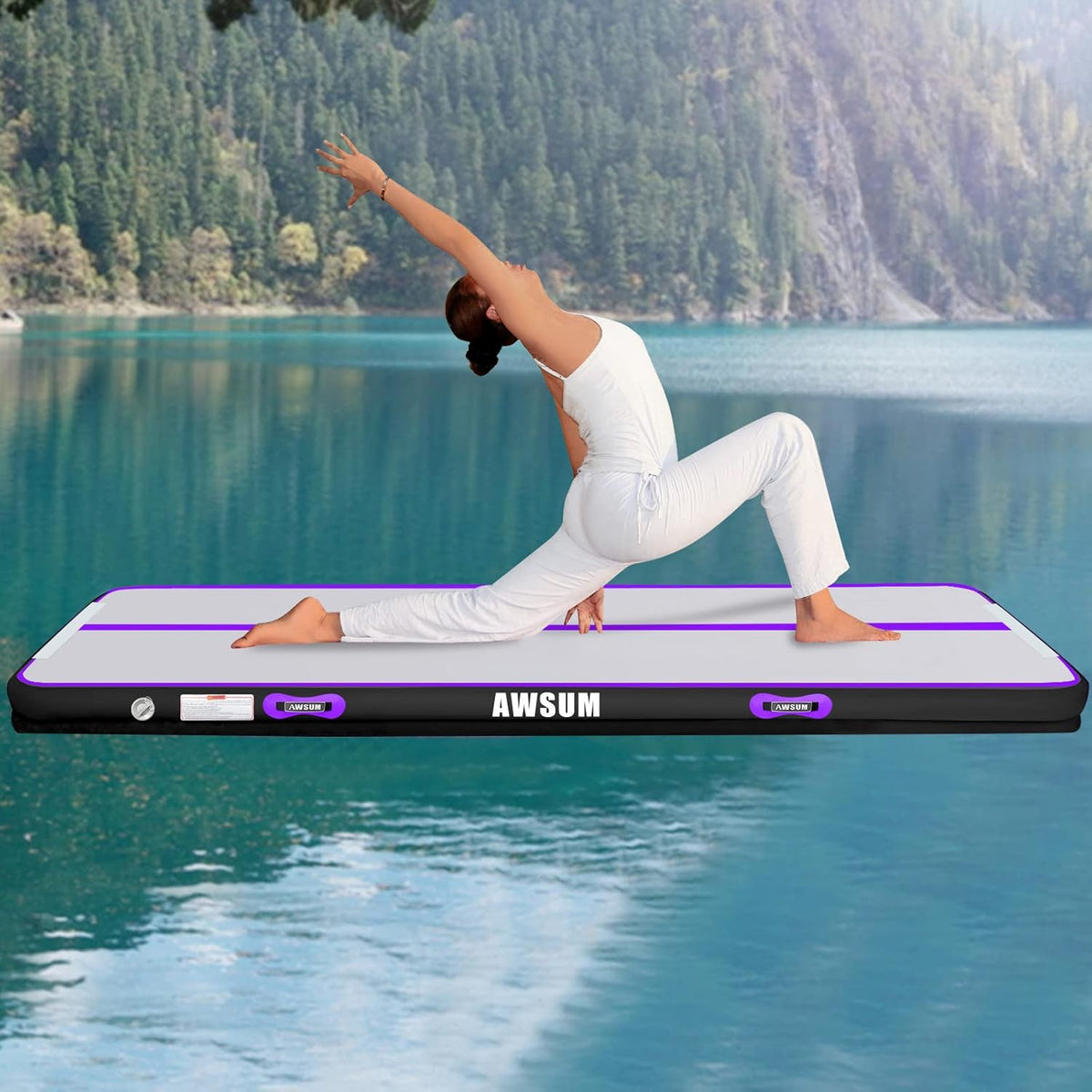 Inflatable Gymnastics Mat 6.6ft/10ft/13ft/16ft/20ft/23ft Tumble Track | Air Gymnastics Tumbling Tracks 4/8 inches Thick with Electric Pump for Training Cheerleading Yoga Home Gym Outdoor Park Use