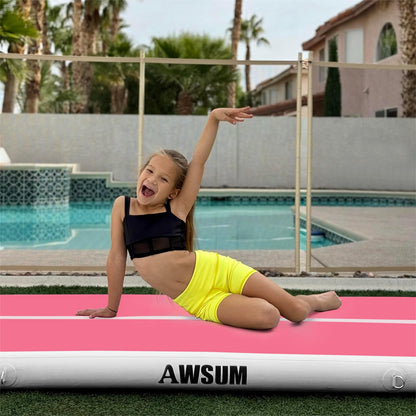 Inflatable Gymnastics Mat 6.6ft/10ft/13ft/16ft/20ft/23ft Tumble Track | Air Gymnastics Tumbling Tracks 4/8 inches Thick with Electric Pump for Training Cheerleading Yoga Home Gym Outdoor Park Use