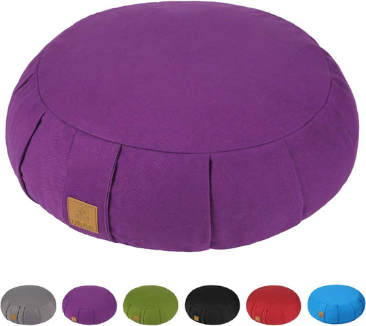 Round Zafu Meditation Cushion, D=15" H=5.5" Zabuton Meditation Pillow, Yoga Bolster/Pillow, Floor seat, Zippered Organic Cotton Cover, Natural Buckwheat, Kneeling Pillow